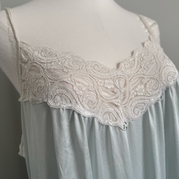 Vintage satin lace slip dress pastel blue babydoll nightgown coquette fairy XL - Picture 6 of 13